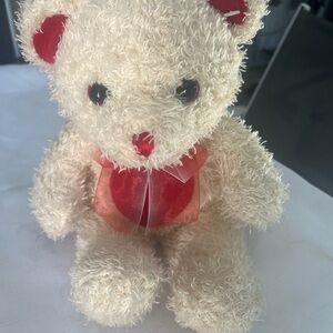 Cream Plush Teddy Bear with Red Bow - Soft Kids Stuffed Animal